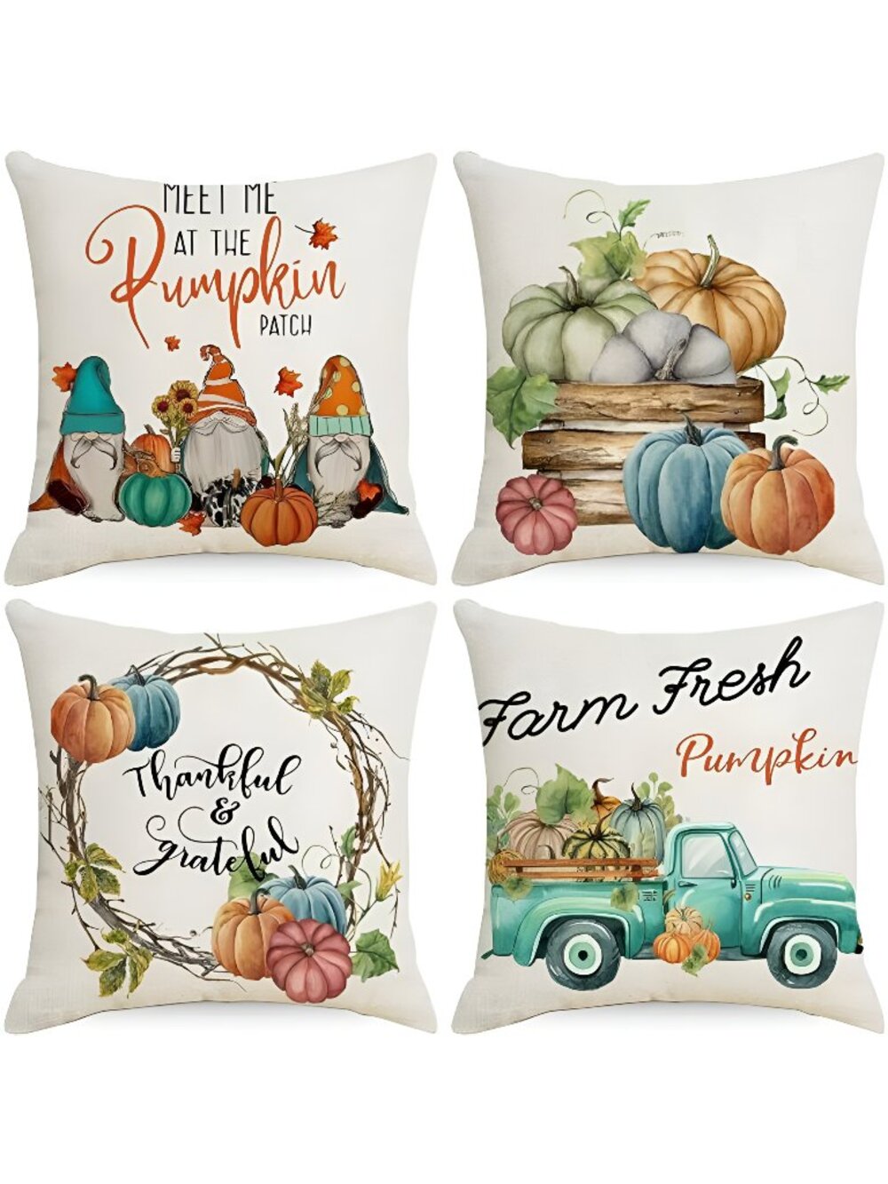 18x18 Set of 4 for Pumpkin Pattern Throw Pillowcase, Thanksgiving Pillows Cases